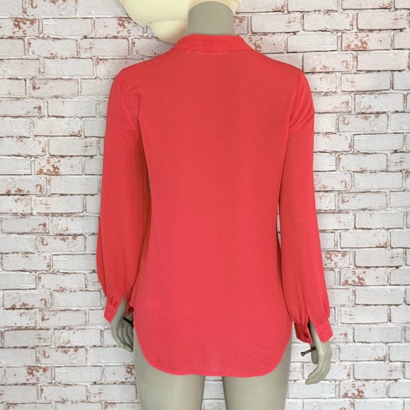 Violet + Claire Womens Coral Pink V-Neck Bishop Sleeve Blouse M Office Career - Picture 2 of 9